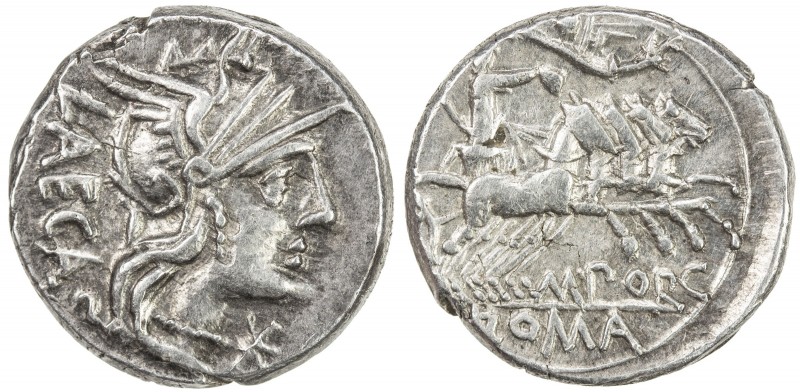 ROMAN REPUBLIC: M. Porcius Laeca, AR denarius (3.65g), Rome, Crawford-270/1; Syd...