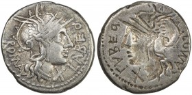 ROMAN REPUBLIC: Q. Fabius Labeo, 124 BC, AR denarius (3.83g), Rome, Crawford-273/1; Sydenham-532, helmeted head of Roma right, X (mark of value), ROMA...
