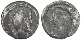 ROMAN REPUBLIC: L. Titurius L.f. Sabinus, 89 BC, AR denarius, Rome, Crawford-344, bare and bearded head of Sabine king Tatius right, SABIN // brockage...
