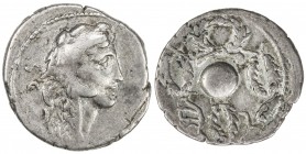 ROMAN REPUBLIC: Faustus Cornelius Sulla, AR denarius (3.22g), Rome, Crawford-426/4b; Sydenham-883, struck 56 BC, head of Hercules right, wearing lion ...