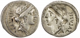 ROMAN REPUBLIC: Mn. Acilius, 49 BC, AR denarius (3.86g), Rome, Crawford-442/1a; Sydenham-922, laureate head of Salus right, SALVTIS // brockage of obv...