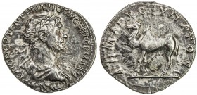 ROMAN EMPIRE: Trajan, 98-117 AD, AR denarius (3.06g), Bostra, ND (114-116), Sydenham-205, royal bust right, with extra title APIΣTOΣ (Greek equivalent...