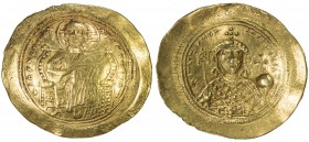 BYZANTINE EMPIRE: Constantine IX Monomachus, 1042-1055, AV histamenon (4.36g), S-1829, Christ enthroned // emperor's bust, wearing crown, loros & sacc...