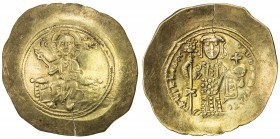 BYZANTINE EMPIRE: Nicephorus III Botaniates, 1078-1081, electrum histamenon (4.31g), S-1881, Christ enthroned // emperor standing, holding labarum & g...