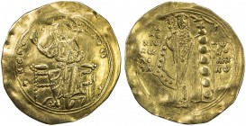 BYZANTINE EMPIRE: Alexis I Comnenus, 1081-1118, AV hyperpyron (3.87g), Constantinople, S-1913, Grierson-1038, Christ enthroned // emperor standing, we...