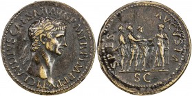 PADUAN & LATER IMITATIONS: ROMAN EMPIRE: Claudius, 41-55 AD, AE cast "sestertius" (16.84g), Lawrence 15; Klawans-4, Paduan medal after Giovanni Cavino...