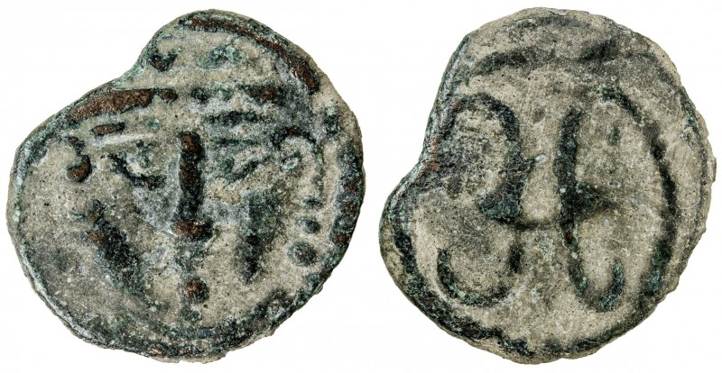 BUKHARA: Unknown ruler, 6th-7th century, AE cash (2.58g), cf. Zeno-151763, facin...