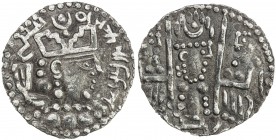 BUKHARA: Bukharkhodat series, early 8th century, AR drachm (2.42g), cf. Zeno-101954, design derived from the Sasanian coinage of Varahran V (438-457),...