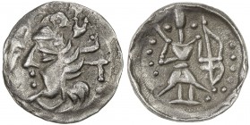 SAMARKAND: Anonymous, ca. 2nd-4th century, AR obol (0.62g), cf. Zeno-20328, Antiochus imitation: bust left, traces of Sogdian letters around // archer...