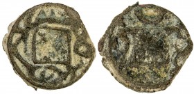 SAMARKAND: Turgar, ca. 738-755, AE solid cash (2.72g), Smirnova-619 ff, Zeno-107648, Sogdian legend // tamghas of Samarqand and the ruler, crescent ab...