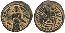 ARAB-BYZANTINE: Standing Caliph, ca. 692-697, AE fals (3.90g), NM, ND, A-3544, Goodwin—, standing caliph // circle-on-steps, waf to right, lillah inst...