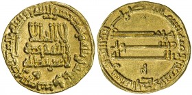 ABBASID: al-Rashid, 786-809, AV dinar (4.25g), NM (Madinat al-Salam), AH191, A-218.4, letter soft "H" below reverse field, choice EF.
Estimate: USD 2...
