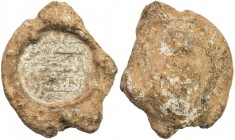 ABBASID: lead seal (16.62g), ca. 8th/9th century, with the phrase jalâjal (for onions?) above the region name, ard / qinnasrin, "the district of Qinna...