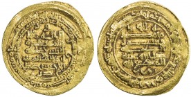 IKHSHIDID: Abu'l-Qasim, 946-961, AV dinar (4.18g), Filastin, AH337, A-676, traces of mount removal close to the edge only, nice srike on broad flan, V...