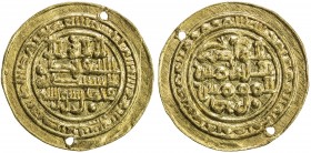 ABBASID OF YEMEN: al-Radi, 934-940, AV "amiri" dinar (1.78g), San'a, AH323, A-1059, also known as an Sa'idi dinar on Zeno, two tiny piercings, very ra...