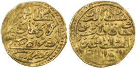 OTTOMAN EMPIRE: Mehmet III, 1595-1603, AV sultani (3.47g), Misr, AH1003, A-1340.2, one small area of weakness, VF, ex Ahmed Sultan Collection. 
Estim...