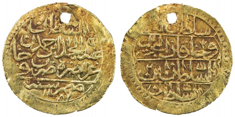 EGYPT: Abdul Hamid I, 1774-1789, AV ½ zeri mahbub (1.28g), Misr, AH[119]2, KM-12...