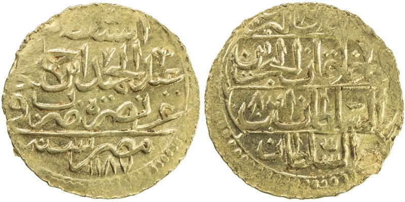 EGYPT: Abdul Hamid I, 1774-1789, AV zeri mahbub (2.61g), Misr, KM-127, lustrous ...