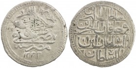 EGYPT: Mustafa IV, 1807-1808, AR qirsh (40 para) (9.41g), Misr, AH1222 year 1, KM-157, UBK-21.01, mint & date below toughra on obverse, 4-line legend ...