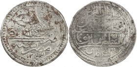 EGYPT: Mahmud II, 1808-1839, AR qirsh (40 para) (5.40g), Misr, AH1223 year 5, KM-180, UBK-97.04, one-year type, with finer dies, design derived from t...