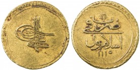 TURKEY: Ahmed III, 1703-1730, AV zeri mahbub (3.48g), Islambul, AH1115, KM-173, initial #35, VF, ex Ahmed Sultan Collection. 
Estimate: USD 170 - 200