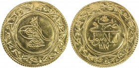 TURKEY: Abdul Hamid I, 1774-1789, AV 1½ altin (4.15g), Islambul, AH1187 year 8, KM-426, Damali-K.A6b, pierced and plugged, VF to EF, ex Ahmed Sultan C...