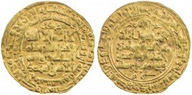 GHAZNAVID: Mahmud, 999-1030, AV dinar (4.06g), Nishapur, AH392, A-1606, with Arabic letters 'ayn and mim below the reverse field, and the ruler's addi...