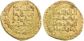 GREAT SELJUQ: Sanjar, 1118-1157, AV dinar (4.25g), Nishapur, AH52x, A-1686, some weakness, VF.
Estimate: USD 150 - 200