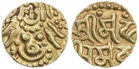 GHORID: Mu'izz al-Din Muhammad, 1171-1206, AV dinar (4.21g), NM, ND, A-1764.2, De-253, Lakshmi obverse, ruler's name in Nagari on reverse, Bayana type...