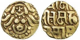 GHORID: Mu'izz al-Din Muhammad, 1171-1206, AV dinar (4.28g), NM, ND, A-1764.2, De-253, Lakshmi obverse, ruler's name in Nagari on reverse, Bayana type...
