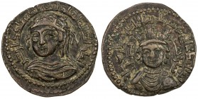 ARTUQIDS OF MARDIN: Alpi, 1152-1176, AE dirham (12.97g), NM, AH558, A-1827.4, draped bust facing slightly left on the obverse, facing bust wearing Sas...