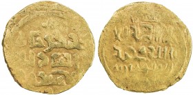 GREAT MONGOLS: Chingiz Khan, 1206-1227, AV dinar (4.77g), Bukhara, ND, A-1964, 3-line legend both sides: obverse chingiz khan / al-'adil / al-a'zam wi...