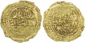 GREAT MONGOLS: temp. Chingiz Khan, 1206-1227, AV dinar (1.91g), Badakhshan, ND, A-1967A, same dies as Lot 580 in our Auction 30, remarkably light thin...