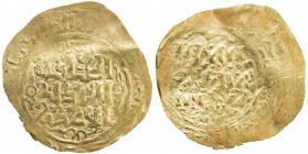 GREAT MONGOLS: Anonymous, ca. 1230s-1240s, AV dinar (3.66g), Astarabad, AH(63)4, A-1966, obverse legend al-khaqan / al-'adil / al-'a'zam, Sunni kalima...