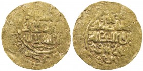 GREAT MONGOLS: Anonymous, ca. 1220s-1240s, AV dinar (4.65g), NM/MM, ND, A-A1967, kalima // name & title of the caliph al-Nasir, style of the Badakhsha...
