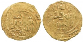 GREAT MONGOLS: Anonymous, ca. 1220s-1240s, AV dinar (3.46g), Samarqand, ND/DM, A-B1967, totally anonymous, mint atop the field on one side, traces of ...