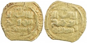 GREAT MONGOLS: Anonymous, ca. 1220s-1240s, AV dinar (5.90g), Samarqand, blundered date, A-B1967, kalima only, without the caliph, mint name below the ...
