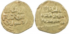 GREAT MONGOLS: Anonymous, ca. 1220s-1240s, AV dinar (3.78g), Samarqand, ND, A-B1967, kalima only, without the caliph, mint name below the reverse, wea...