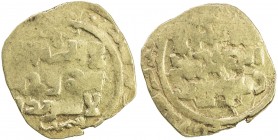 GREAT MONGOLS: Anonymous, ca. 1220s-1240s, AV dinar (3.15g), Samarqand, ND, A-B1967, kalima only on both sides, mint name in tiny letters below the ob...