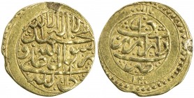 ZAND REBELS: Hedayat Allah, 1785-1786, AV ¼ mohur (2.65g), Rasht, AH1200, A-E2826, Shi'ite kalima // mint with the epithet dar al-marz in the center, ...