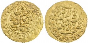 KHWAREZM: Muhammad Amin Khan, 1845-1855, AV ½ tilla (2.25g), Khwarizm, AH"126", A-3082, an uncertain symbol in the upper right of the obverse is likel...