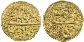 MANGHIT OF BUKHARA: Muzaffar al-Din, 1860-1886, AV tilla (4.56g), Bukhara, AH1296//1297, A-3038, in the obverse date, the "9" is recut over "7", VF to...