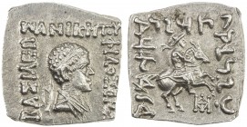 INDO-GREEK: Philoxenos, ca. 100-95 BC, AE square drachm (2.42g), Bop-4E, diademed bust right // helmeted horseman galloping right, fantastic strike, A...