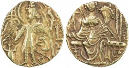 KUSHAN: Kipanada, ca. 350-375, AV stater (7.73g), Mitch-3581/83, king standing, with BhaDra below arm // Ardoksho enthroned, VF to EF, ex Coin Galleri...
