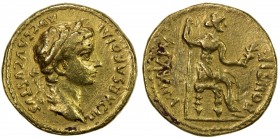 ANCIENT INDIA: ROMAN IMITATION COINS: Tiberius, 14-37 AD, AV aureus (6.97g), cf. RIC 29; cf. BMC 46, contemporary Indian cast imitation of Lugdunum au...