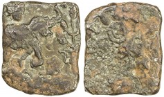 SATAVAHANAS: Satakarni, king, 1st century BC, AE square unit (7.44g), Pieper-662 (this piece), Vidarba region: elephant right, nandipada above, raised...