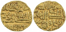 DELHI: Muhammad III b. Tughluq, 1325-1351, AV khalifat dinar (11.07g), Delhi, AH744, G-D427, anonymous, citing only the theoretical caliph al-Mustakfi...