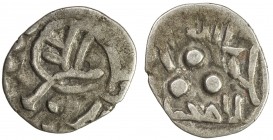 AMIRS OF MULTAN: Jalam II, ca. 830-840, AR dammas (0.53g), A-4576, FT-M51, royal bust, akshara sri on forehead // Arabic lillah jalam below the three ...