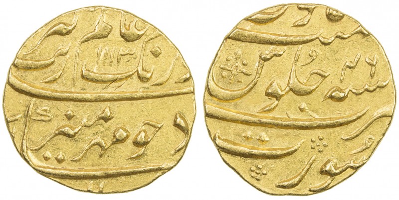 MUGHAL: Aurangzeb, 1658-1707, AV mohur (11.08g), Surat, AH1113 year 46, KM-315.4...