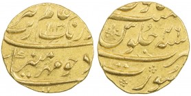 MUGHAL: Aurangzeb, 1658-1707, AV mohur (11.08g), Surat, AH1113 year 46, KM-315.45, 2 small nicks on obverse, bold strike, Unc.
Estimate: USD 600 - 70...